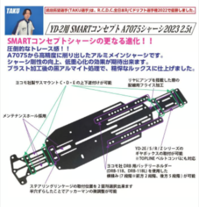 YD-2用 SMARTコンセプト A7075シャーシ2023 t=2.5